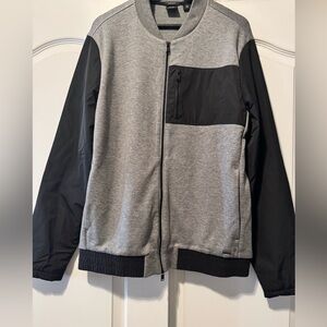 HUGO BOSS Skiles 06 Mixed Media Bomber Jacket Men’s Size L worn 1x Black and Gry